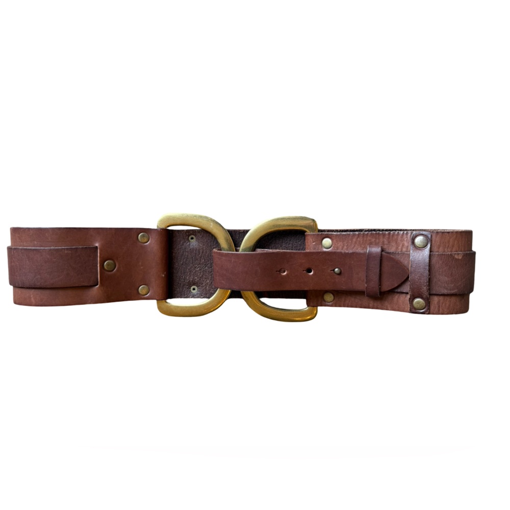 Linea Pelle Brown Leather Belt with Brass Buckle